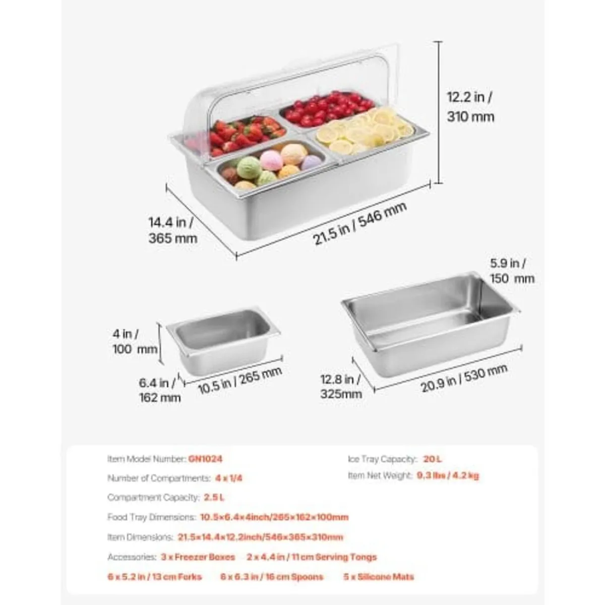 Countertop Food Serving Display Container, 4 Pan S - Image 4