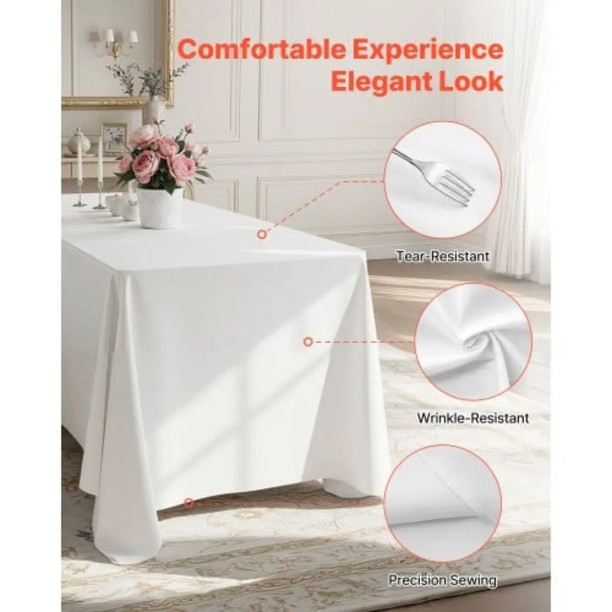 White Tablecloths for Rectangle Tables, 10 Pack, 6 - Image 2