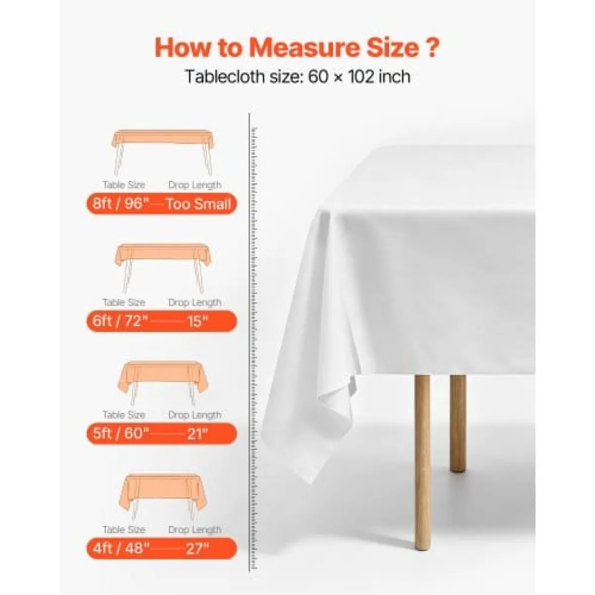 White Tablecloths for Rectangle Tables, 10 Pack, 6 - Image 3