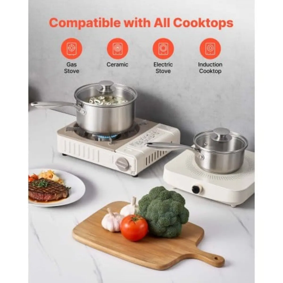 Stainless Steel Saucepan Set, 1 QT & 2 QT & 3 QT S - Image 3