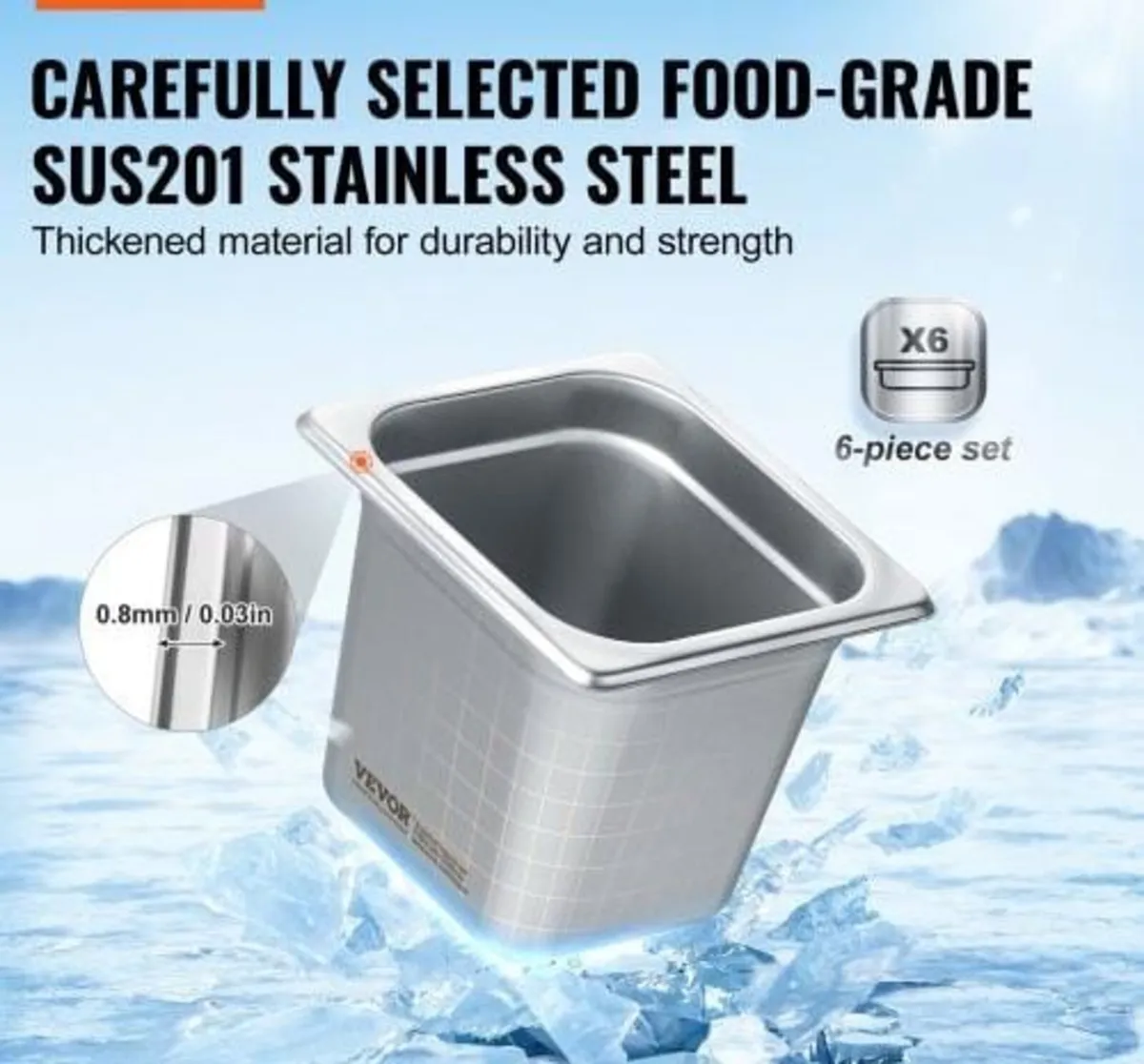 6 Pack Hotel Pans, 1/6 Size Anti-Jam Steam Pan, 0. - Image 2