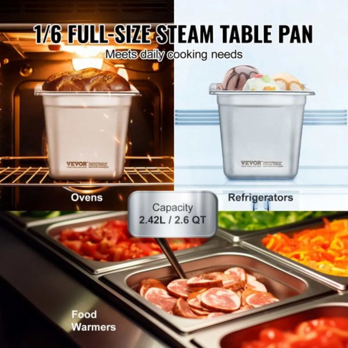 6 Pack Hotel Pans, 1/6 Size Anti-Jam Steam Pan, 0. - Image 3