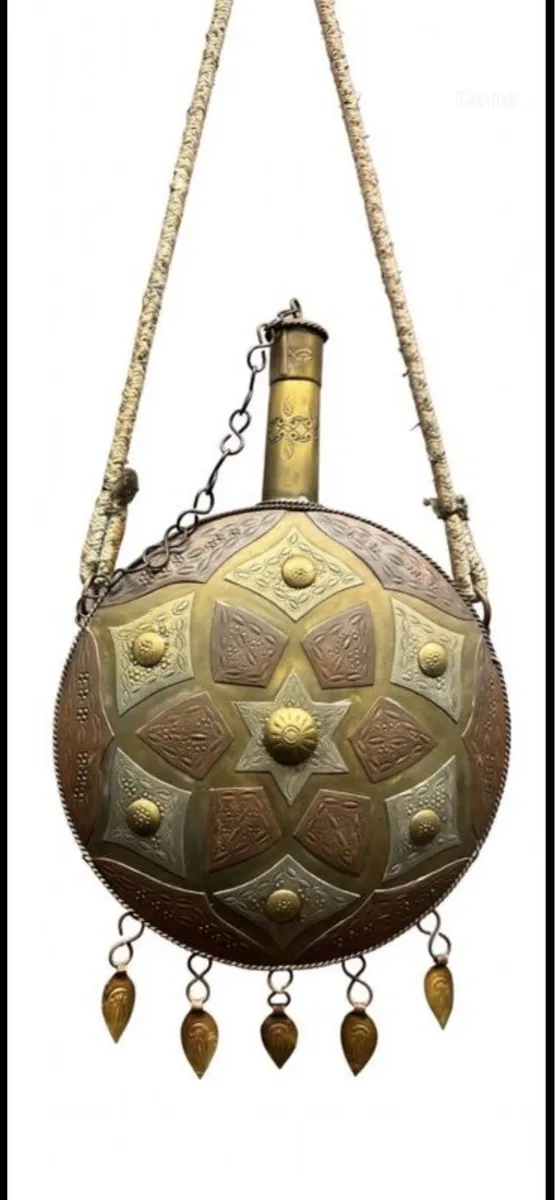 Antique copper and brass flask - Image 1