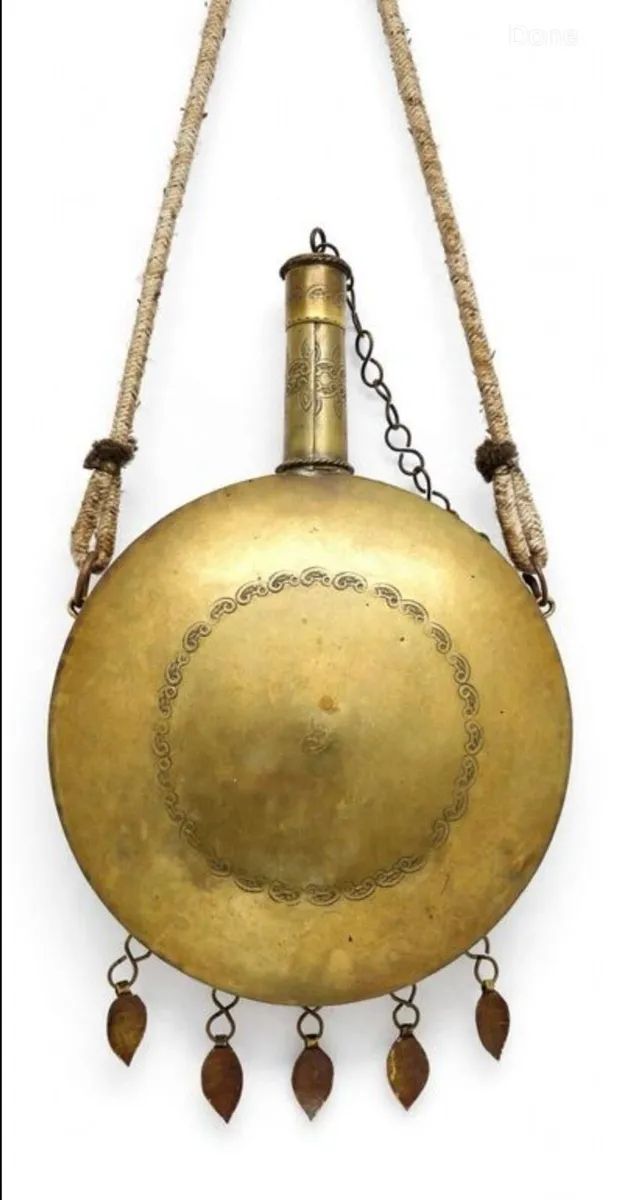 Antique copper and brass flask - Image 2