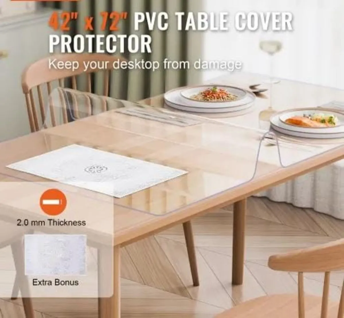 Plastic Table Cover, 42 x 72 Inch 2.0 mm Thick Cle - Image 3