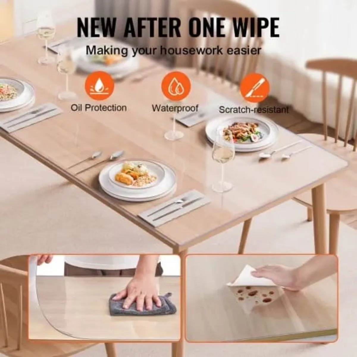Plastic Table Cover, 42 x 72 Inch 2.0 mm Thick Cle - Image 4