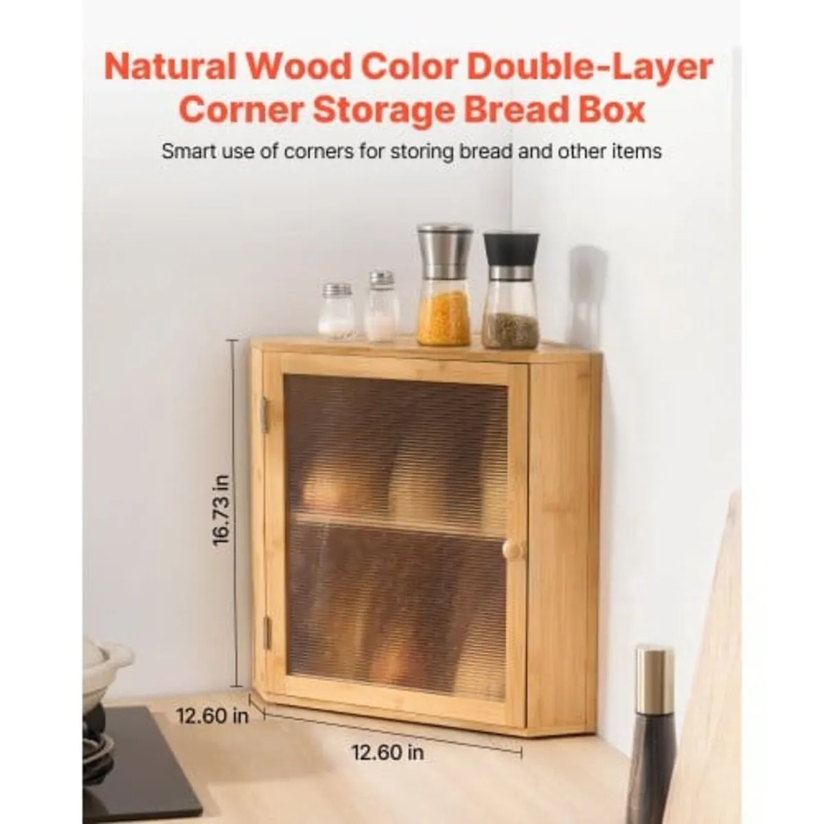 Corner Bread Box for Kitchen Counter, Double Layer - Image 3