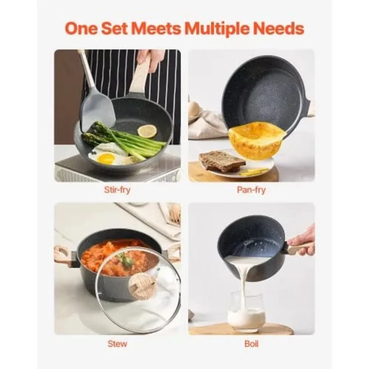 17 Piece Pots and Pans Set Nonstick, Granite Cookw - Image 2