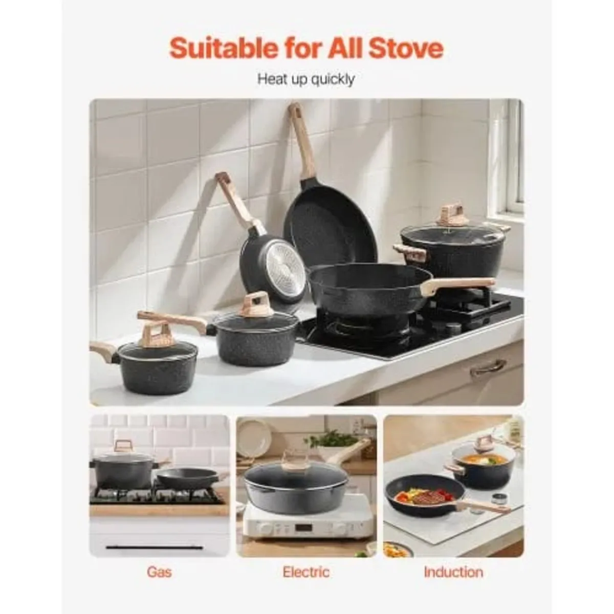 17 Piece Pots and Pans Set Nonstick, Granite Cookw - Image 4