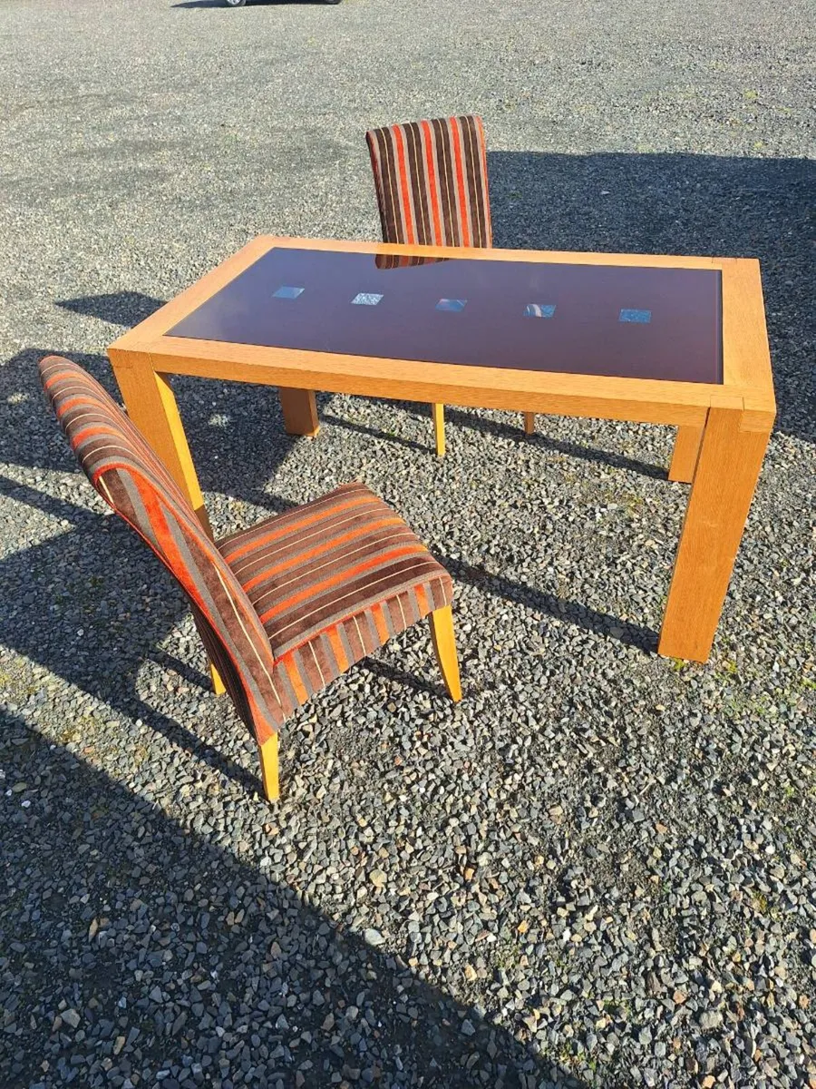 large, solid wooden table and 2 chairs - Image 1