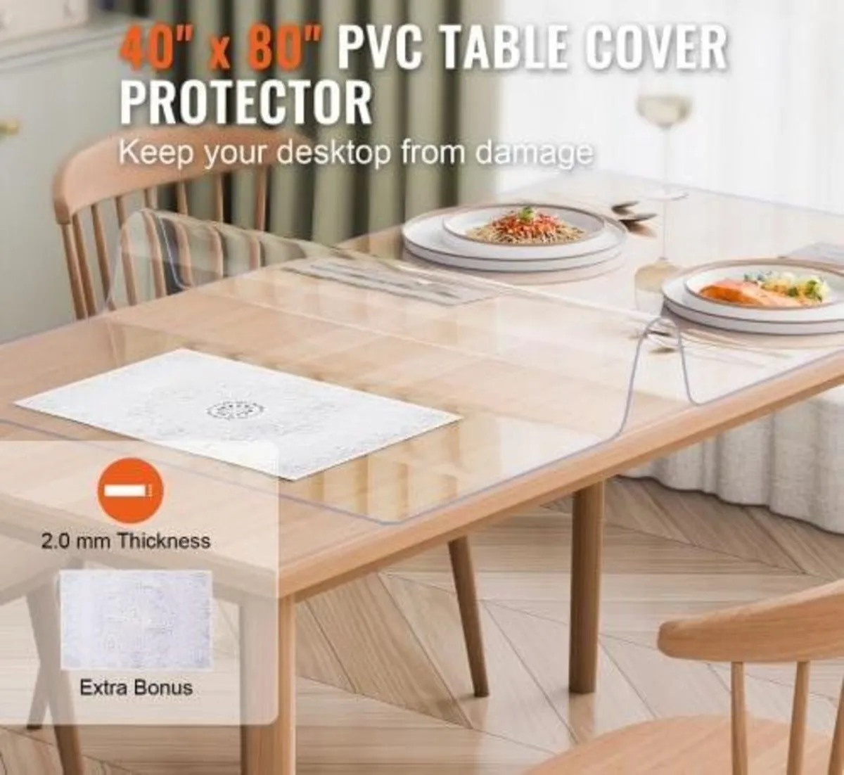 Plastic Table Cover, 40 x 80 Inch 2.0 mm Thick Cle - Image 2
