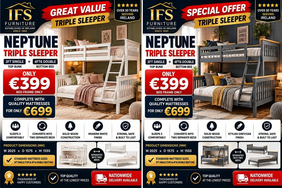🚨🚨 FINAL STOCK CLEARANCE – Triple Bunk 4ft6/3ft - Image 2