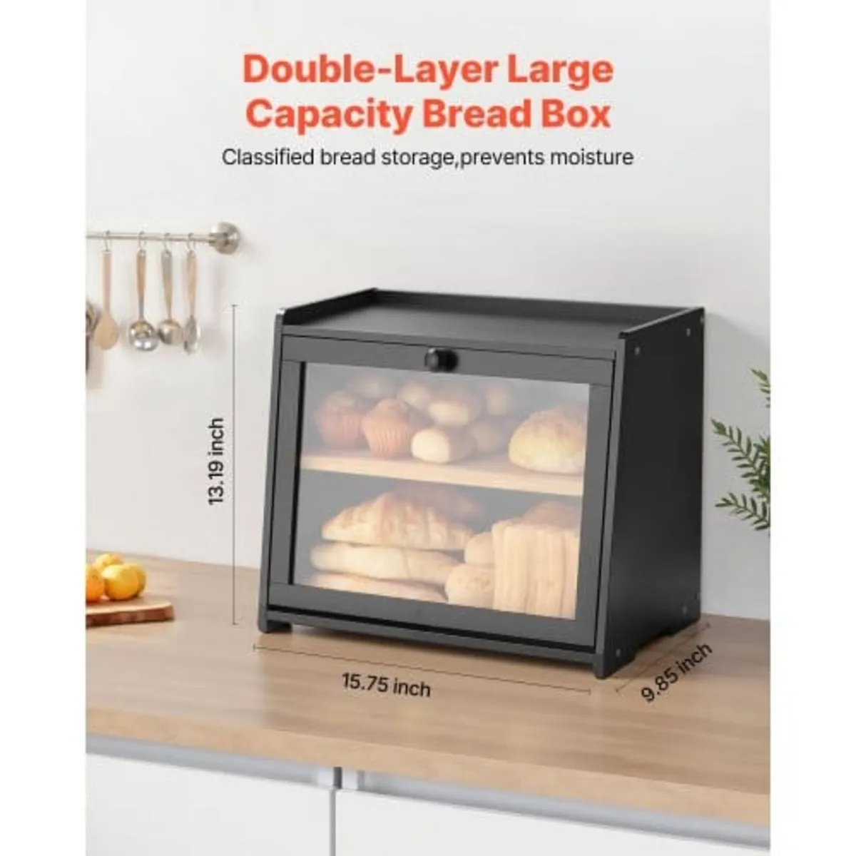 Double Layer Bread Box for Kitchen Counter, Large - Image 3