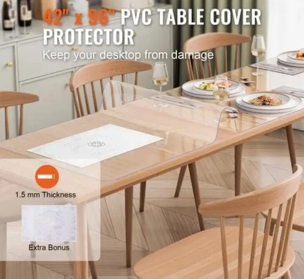 Plastic Table Cover, 42 x 96 Inch 1.5 mm Thick Cle - Image 3