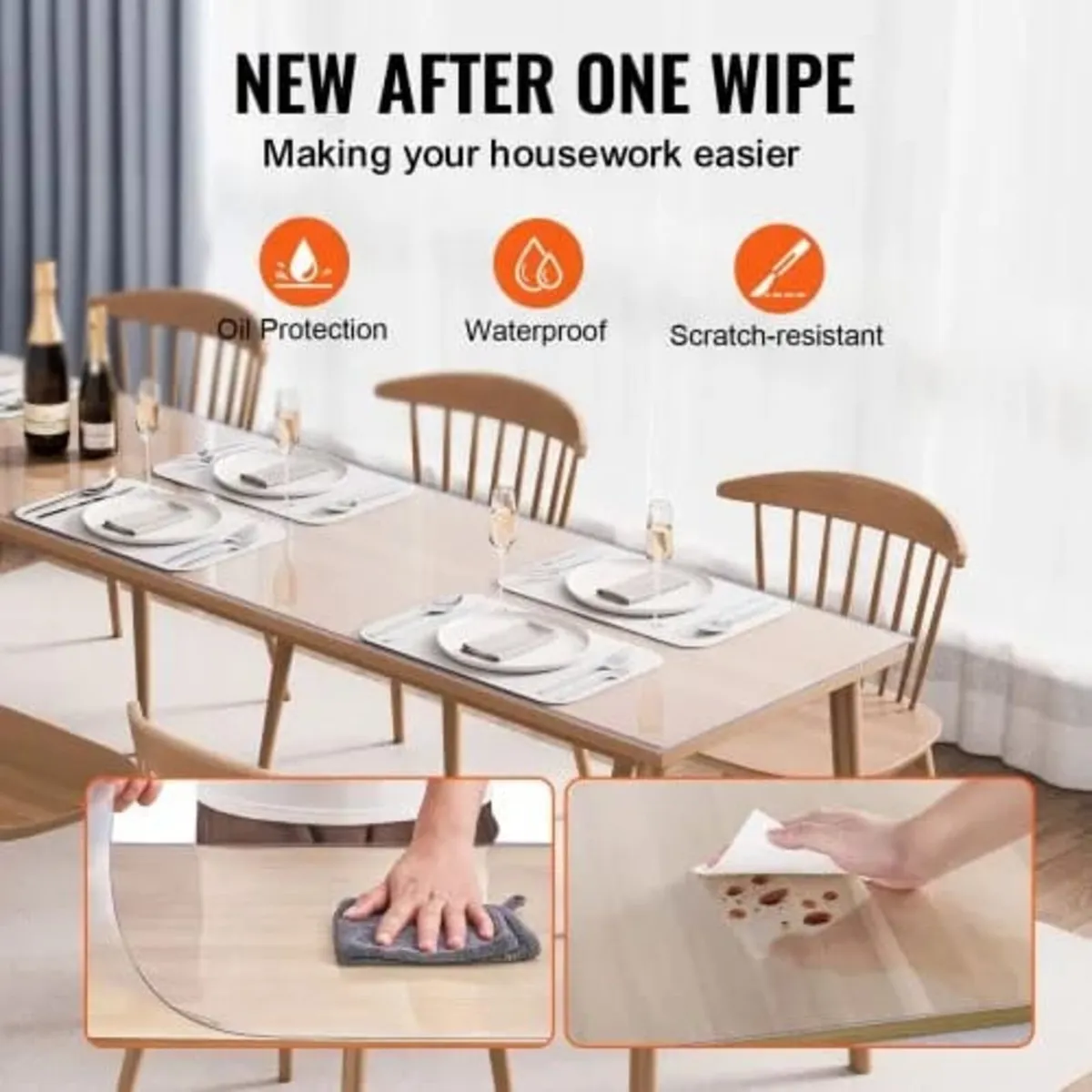 Plastic Table Cover, 42 x 96 Inch 1.5 mm Thick Cle - Image 2