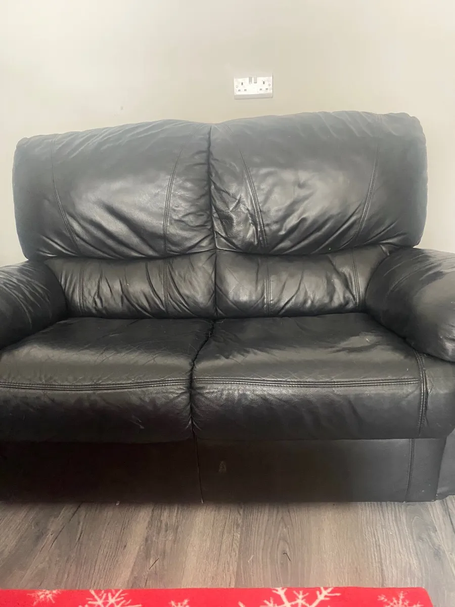 Black Leather 2 Seater Sofa - Image 1