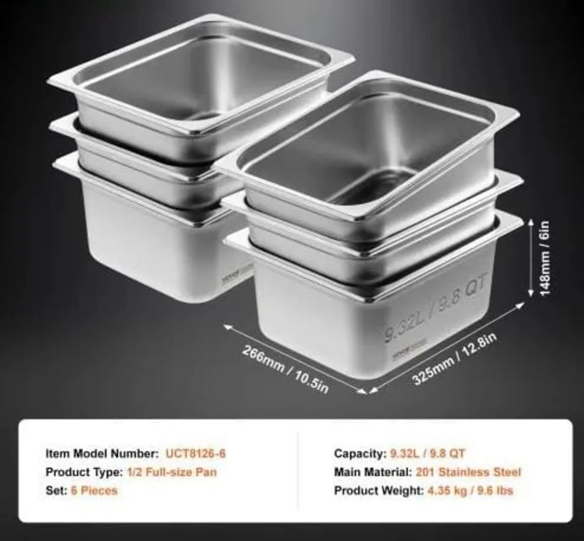 6 Pack Hotel Pans, 1/2 Size Anti-Jam Steam Pan, 0. - Image 4