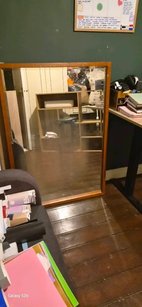 Large Vintage-Style Wooden Framed Mirror - Image 1