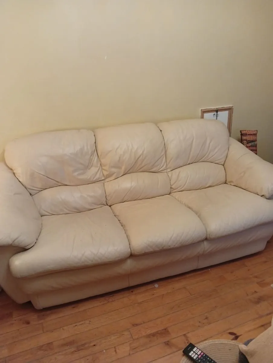 Cream Leather 3 Piece Couch - Image 1