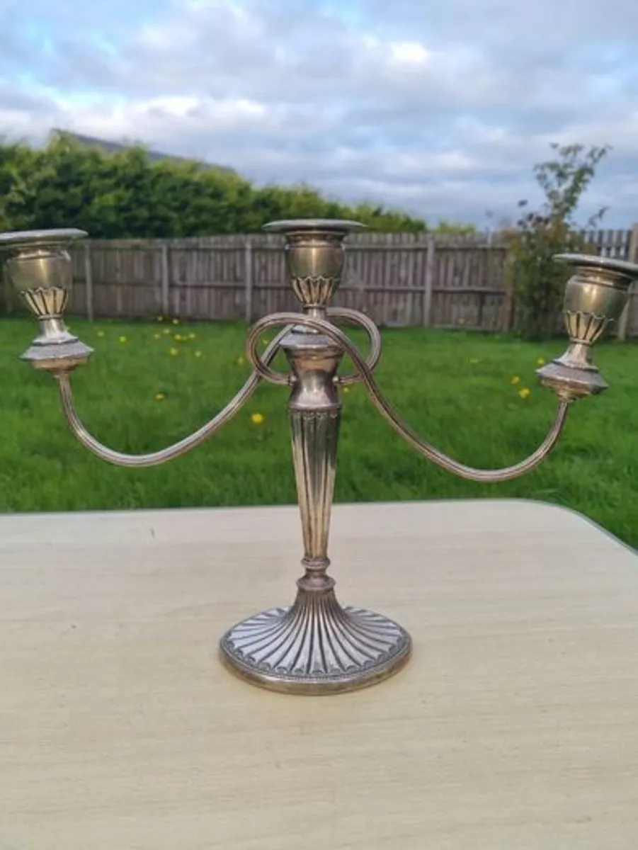 Silver-plated, three-armed candelabra - Image 1