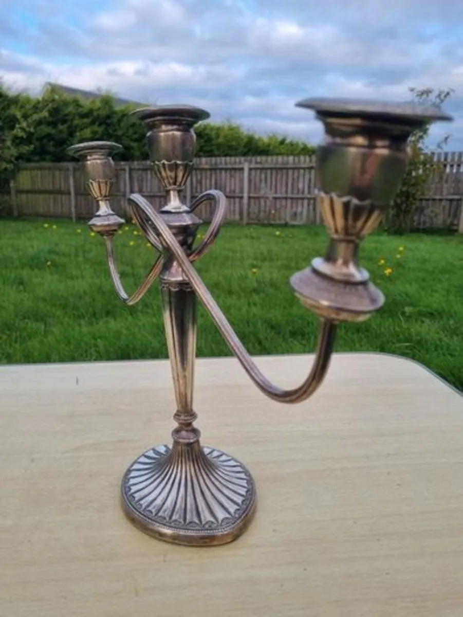 Silver-plated, three-armed candelabra - Image 2