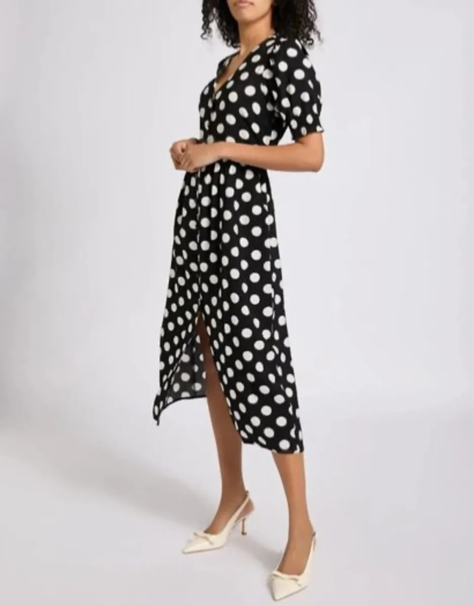NEW Black & White Polka Dot Button-Down Midi Dress - Image 1