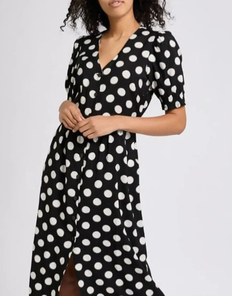 NEW Black & White Polka Dot Button-Down Midi Dress - Image 2