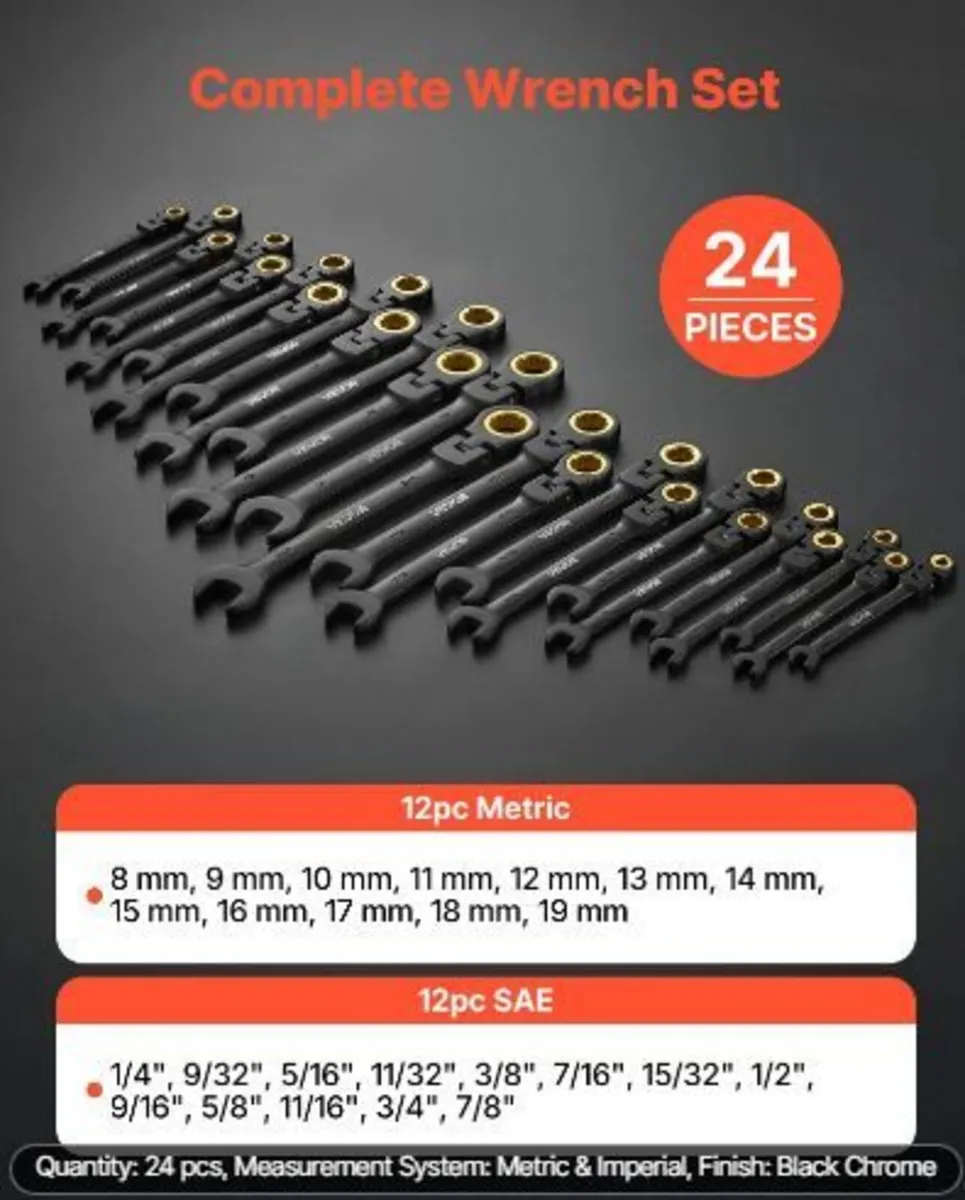 Flex-Head Ratcheting Wrench Set, 24-Piece - Image 1