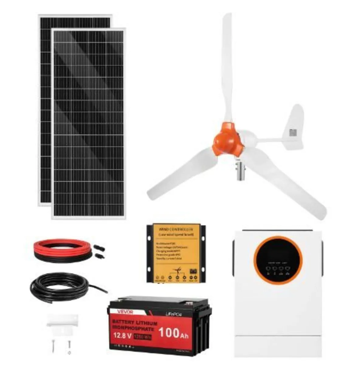 12V 600W Solar Wind Power Kit, 2PCS 100W - Image 1