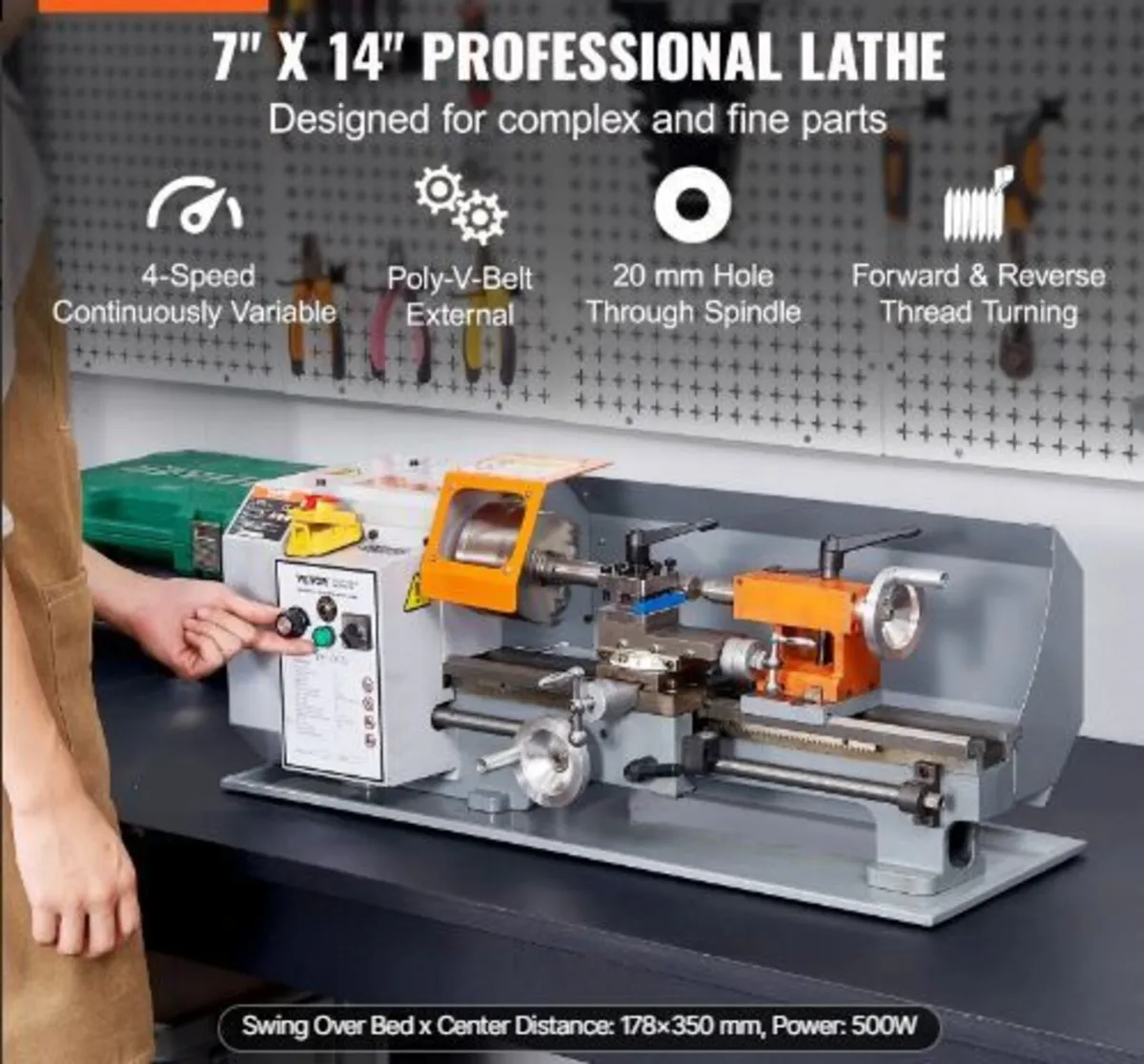 Metal Lathe Machine, 7'' x 13.78'', Precision - Image 2