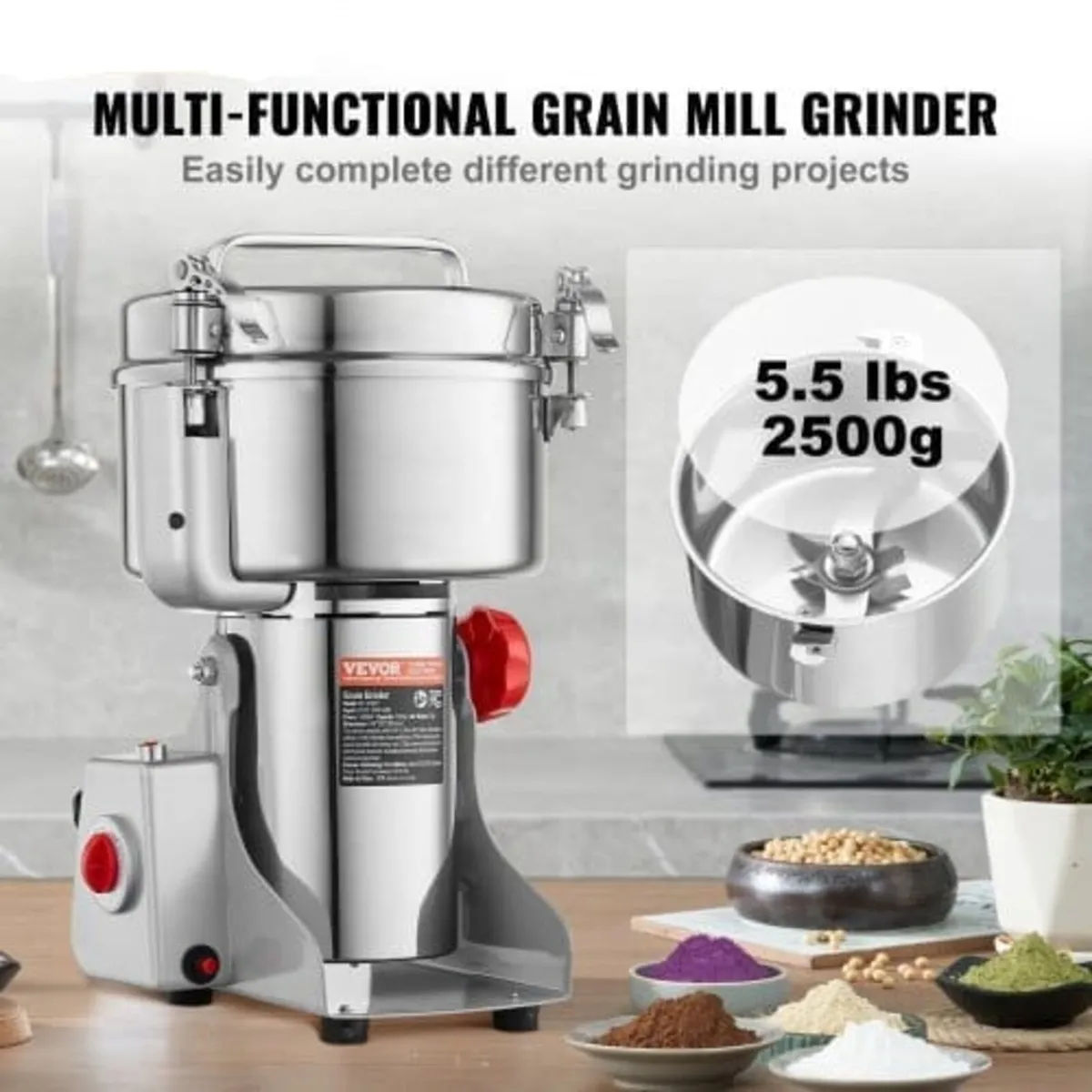 2500g Electric Grain Mill Grinder, High Speed 3400 - Image 3