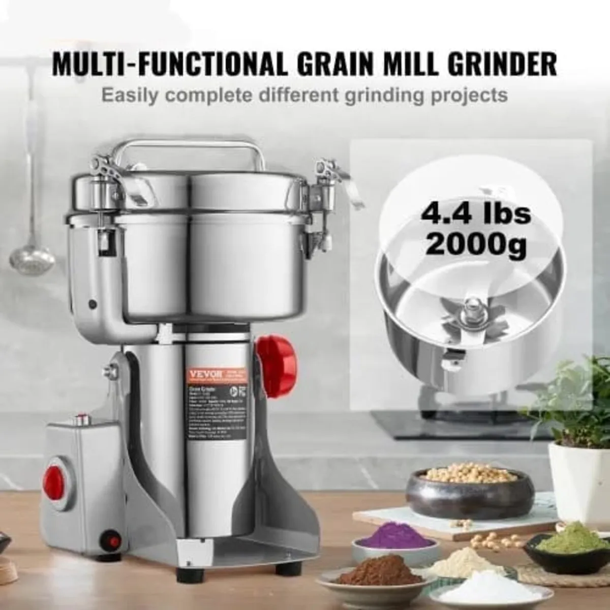 2000g Electric Grain Mill Grinder, High Speed 3400 - Image 3