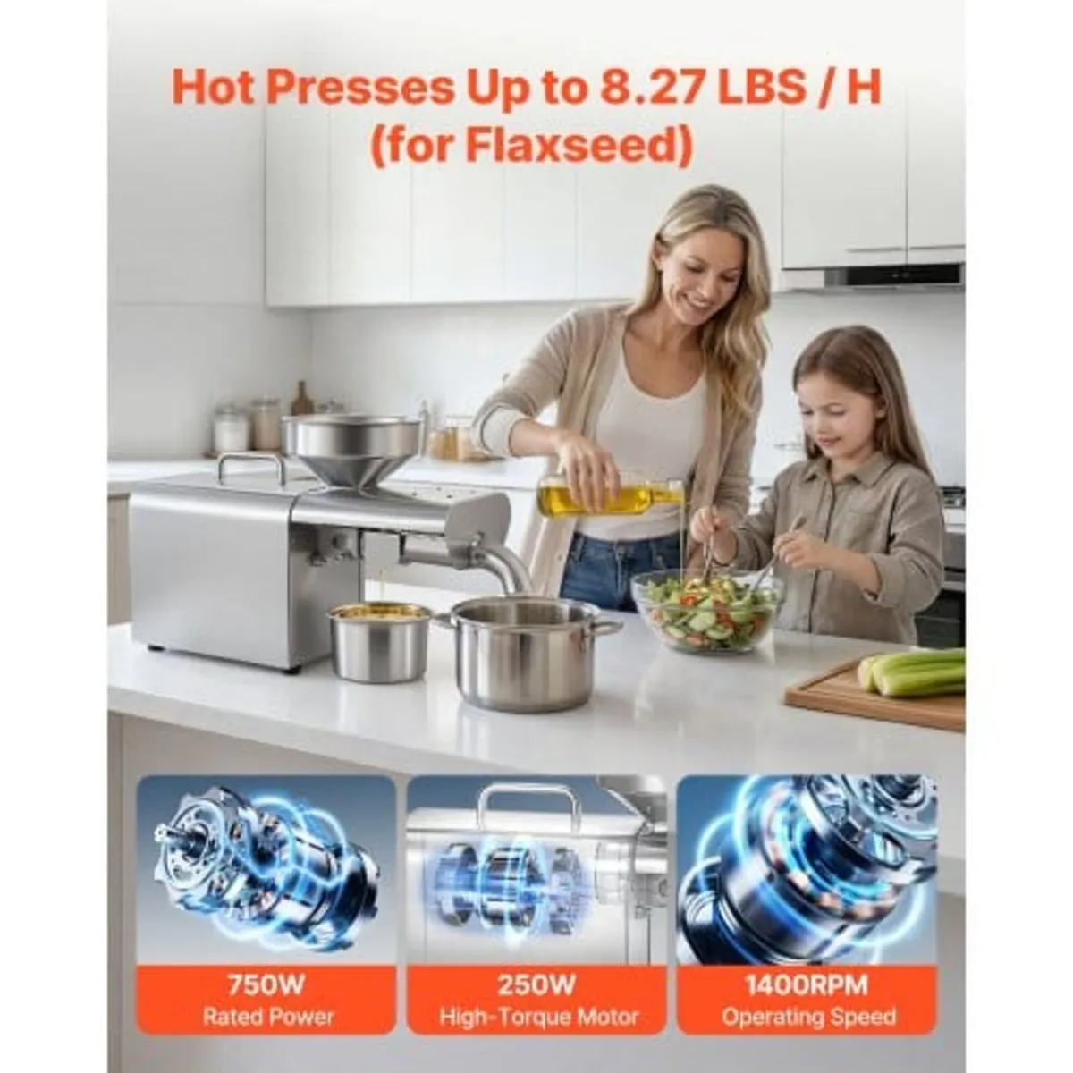 Oil Press Machine, 3.75KG/H Capacity, 750W Oil Ext - Image 2