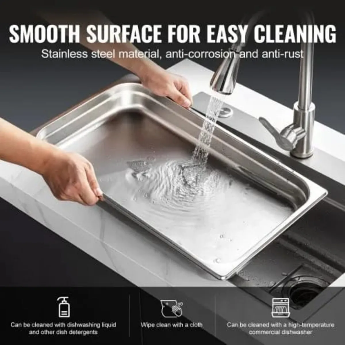 6 Pack Hotel Pans, Full Size Anti-Jam Steam Pan, 0 - Image 3