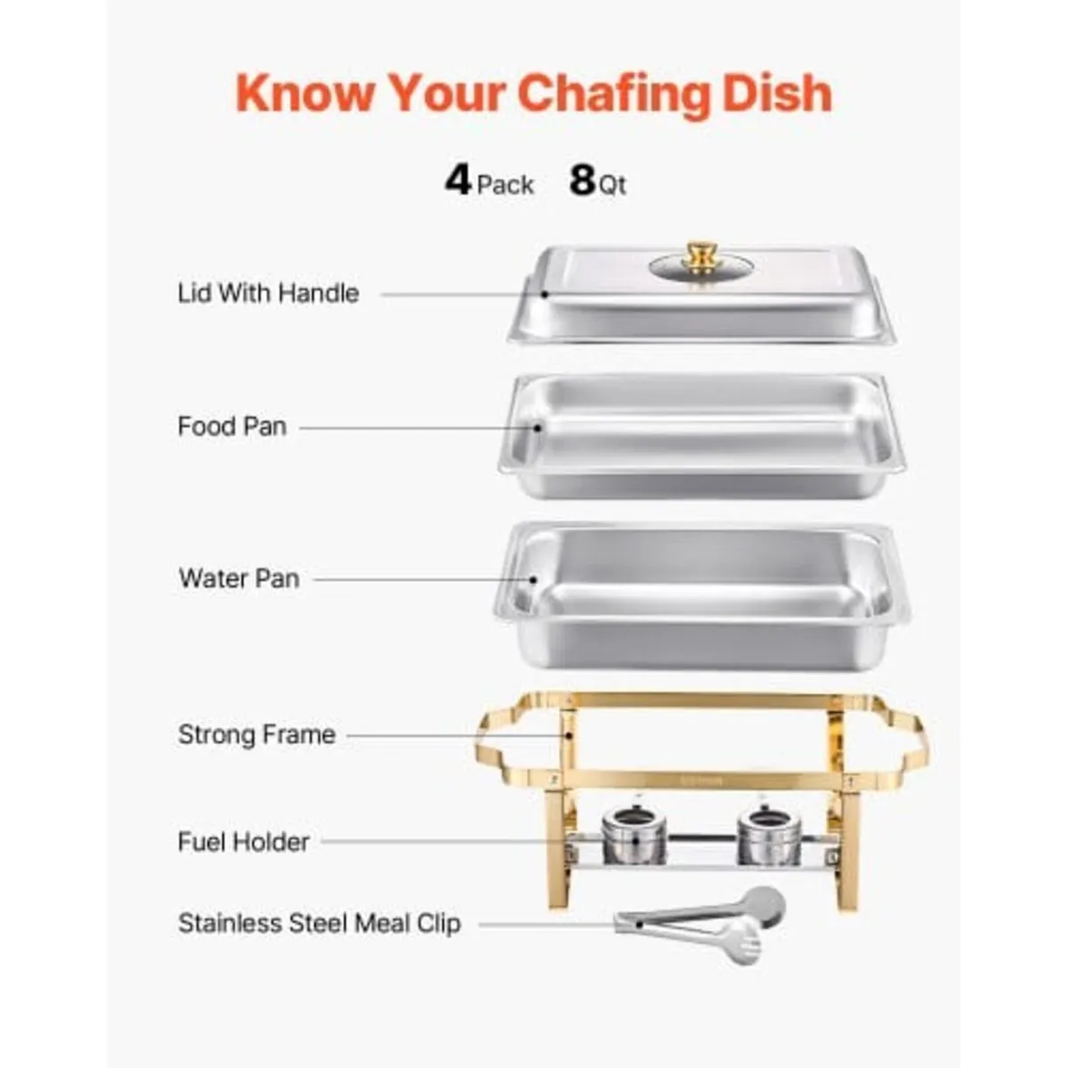 Chafing Dish Buffet Set, 8 Qt 4 Pack, Stainless St - Image 2