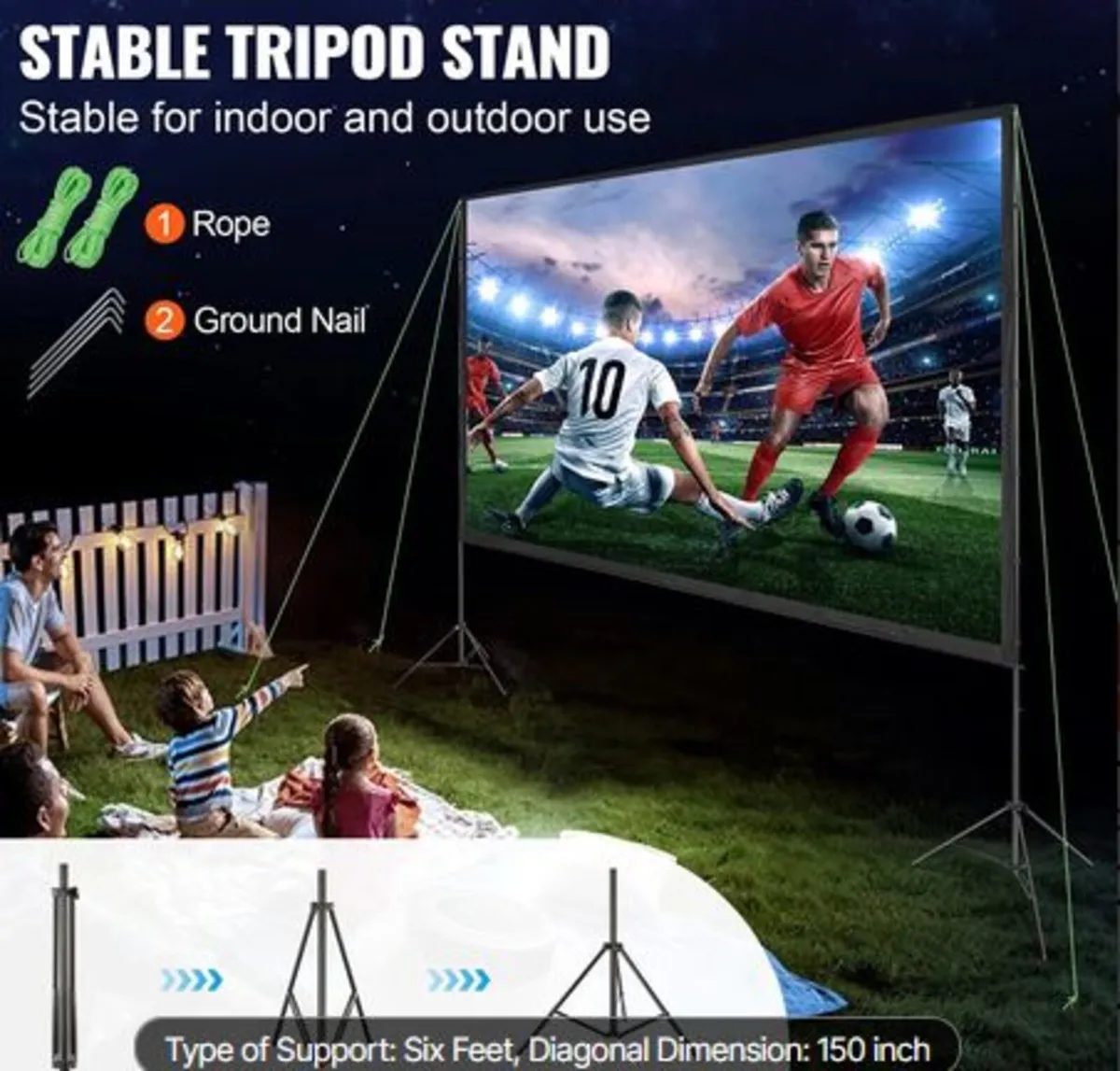 Projector Screen with Stand,150 inch 16:9 4K 1080 - Image 2