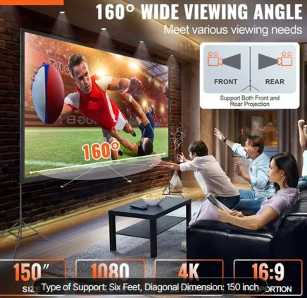 Projector Screen with Stand,150 inch 16:9 4K 1080 - Image 3
