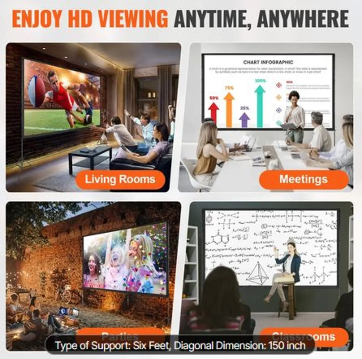 Projector Screen with Stand,150 inch 16:9 4K 1080 - Image 4
