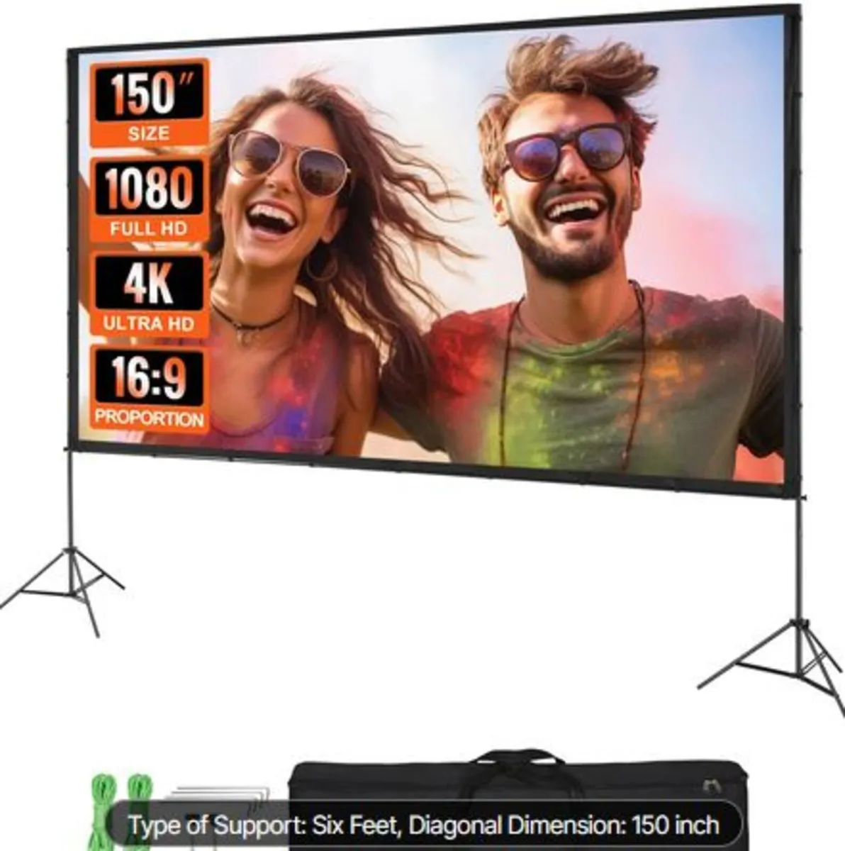 Projector Screen with Stand,150 inch 16:9 4K 1080 - Image 1