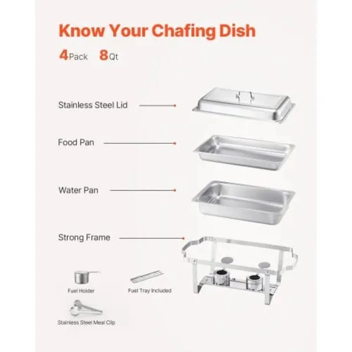 Chafing Dish Buffet Set, 8 Qt 4 Pack, Stainless St - Image 2
