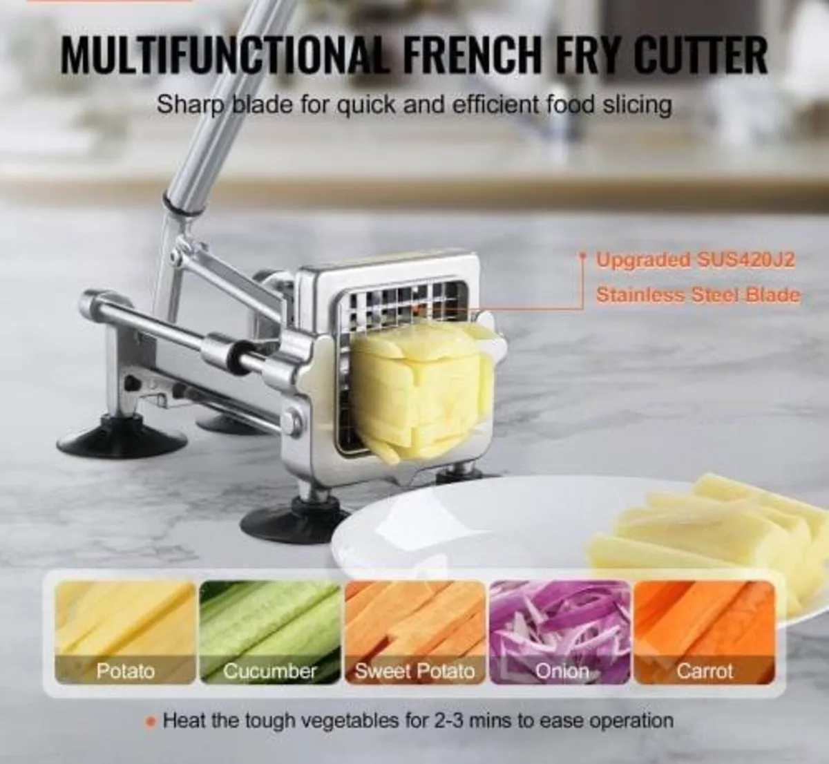 French Fry Cutter, Potato Slicer with 1/2" 3/8" 1/ - Image 3