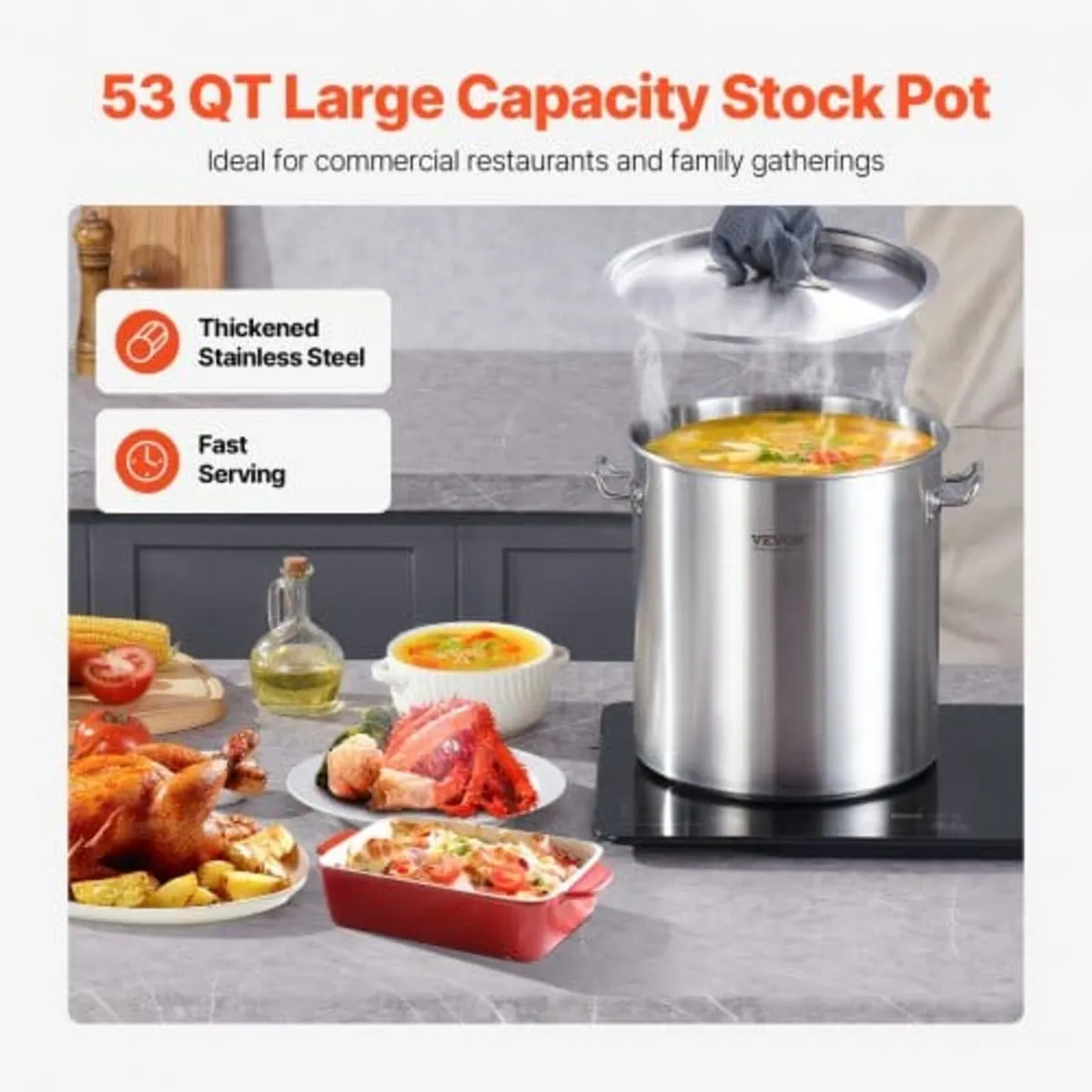Stainless Steel Stockpot, 53 Quart Large Cooking P - Image 2