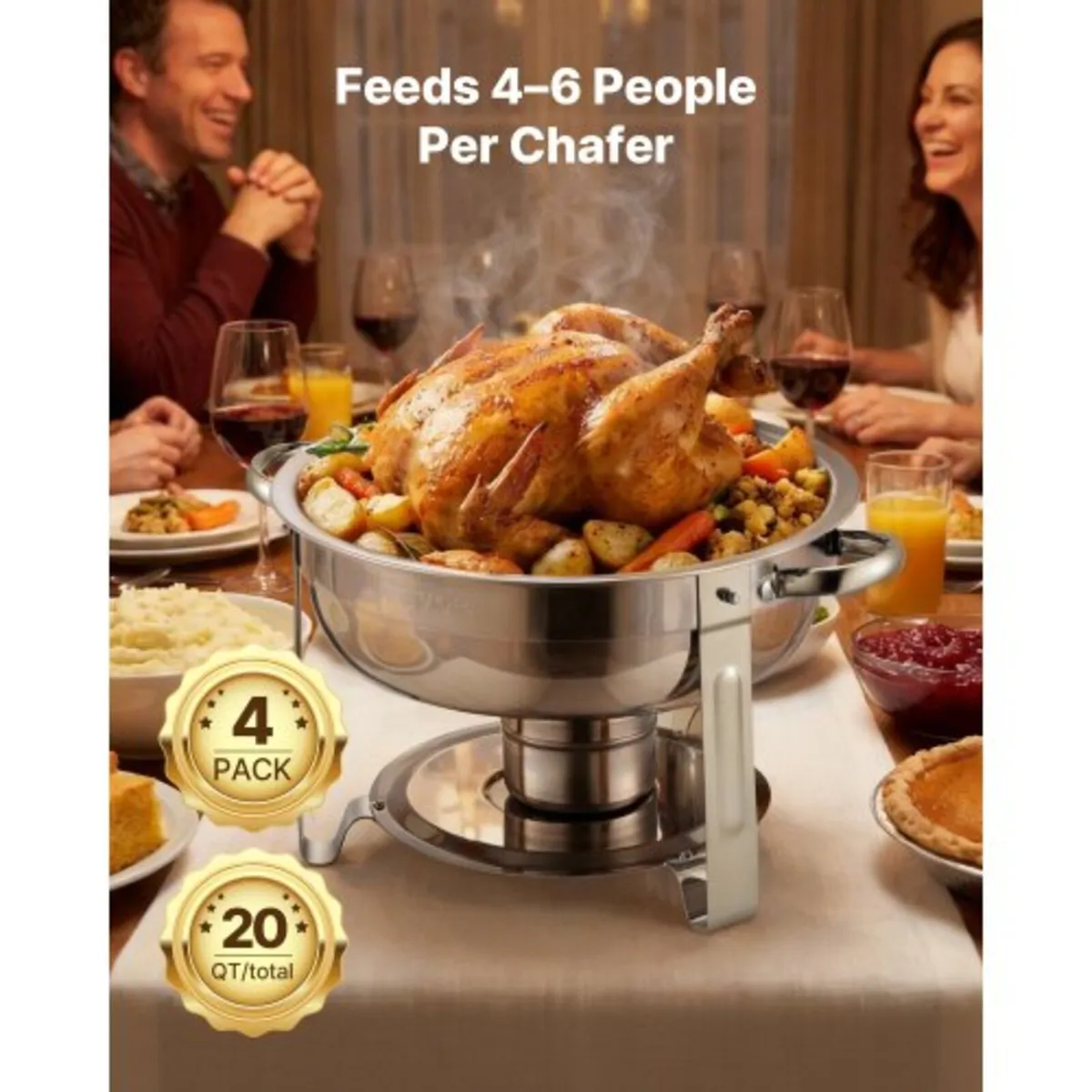 Chafing Dish Buffet Set, 5 Qt 4 Pack, Stainless St - Image 4