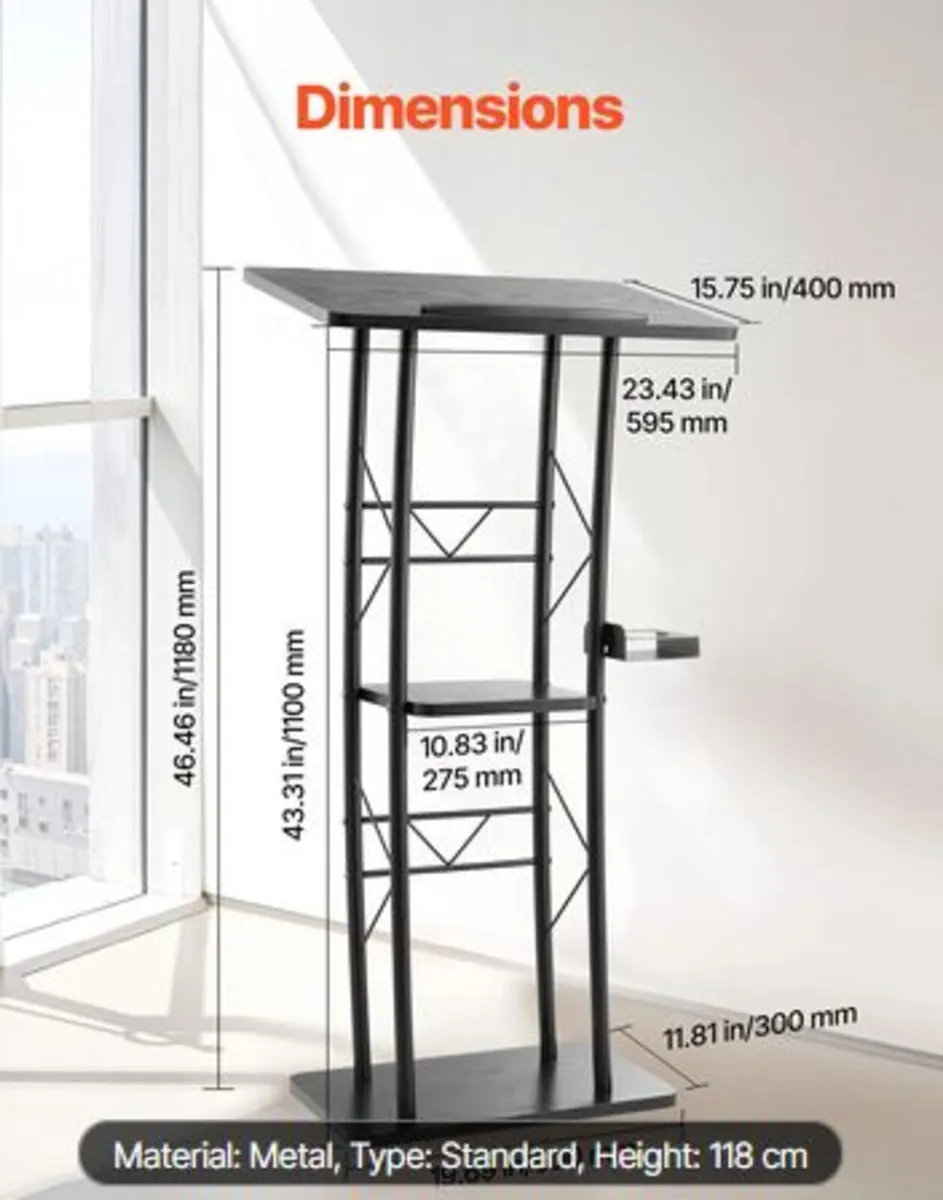 Podium Stand,1180 mm Metal Lectern,Curved Standing - Image 3
