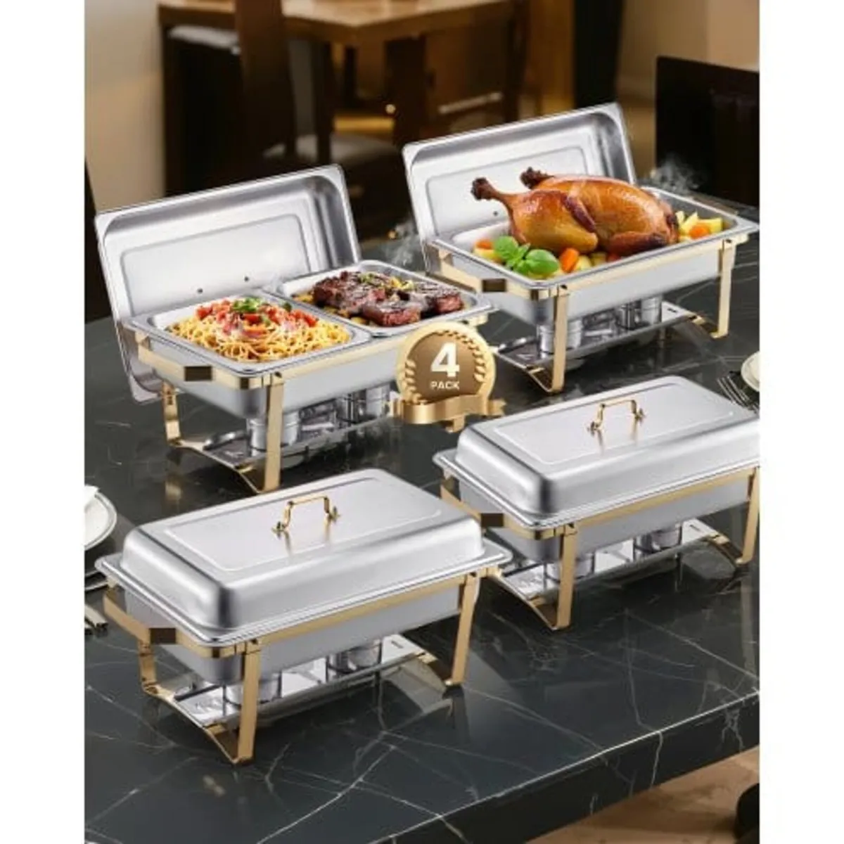 Chafing Dish Buffet Set, 8 Qt 4 Pack, Stainless St - Image 1