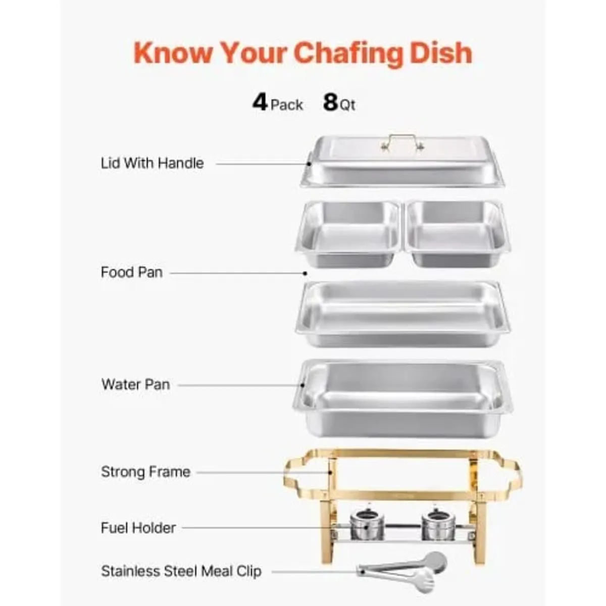 Chafing Dish Buffet Set, 8 Qt 4 Pack, Stainless St - Image 3