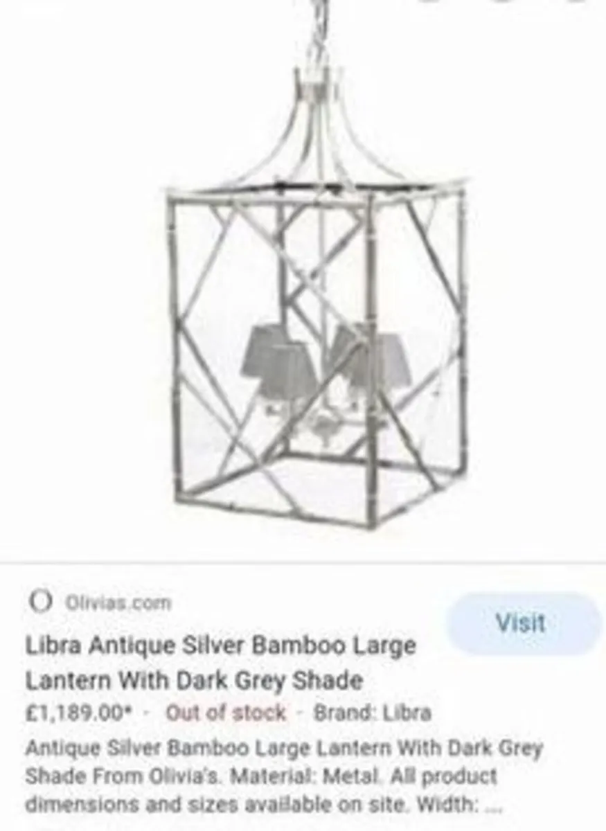 Large Antique Silver bamboo ceiling light - Image 4