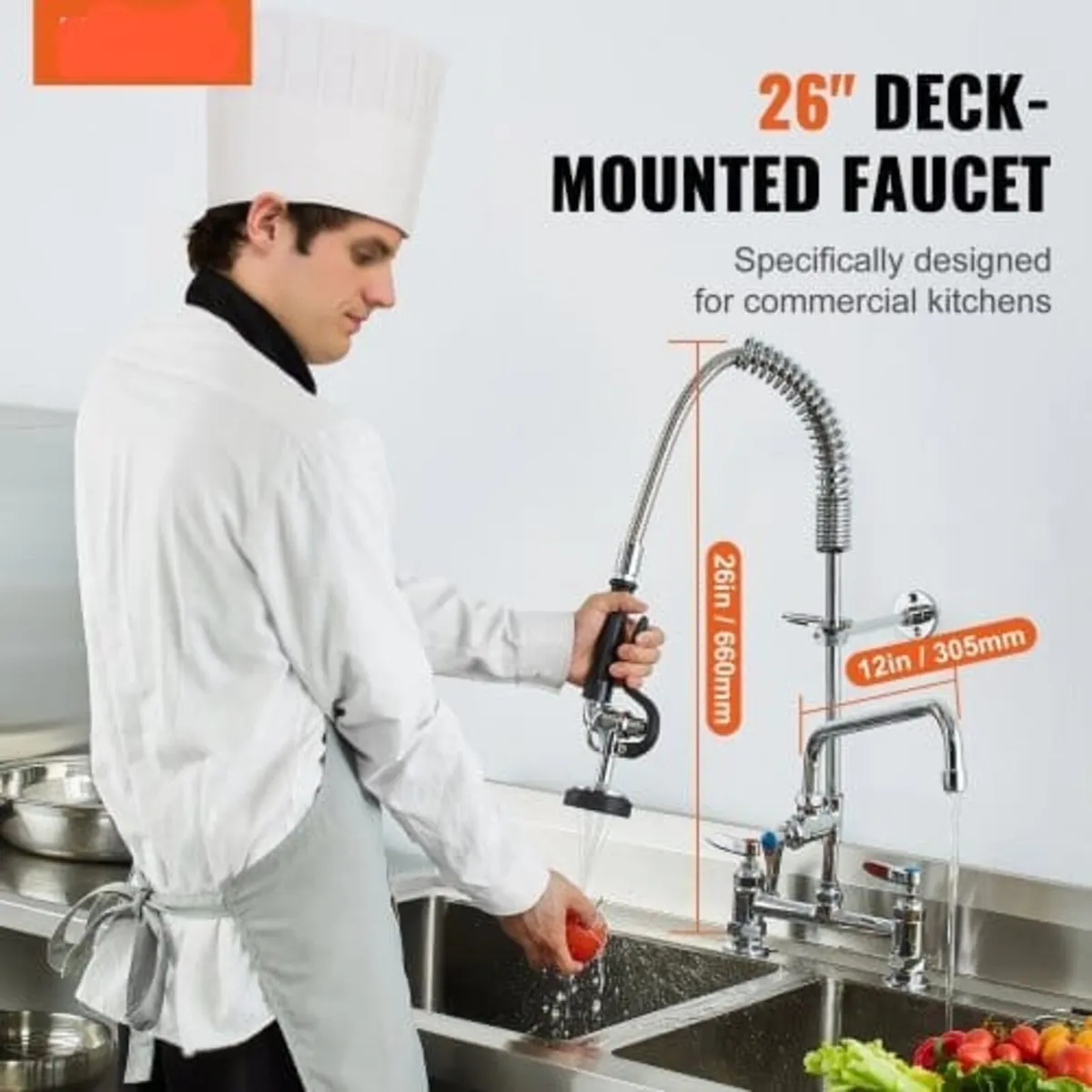 Commercial Faucet with Pre-Rinse Sprayer, 26" (66 - Image 2