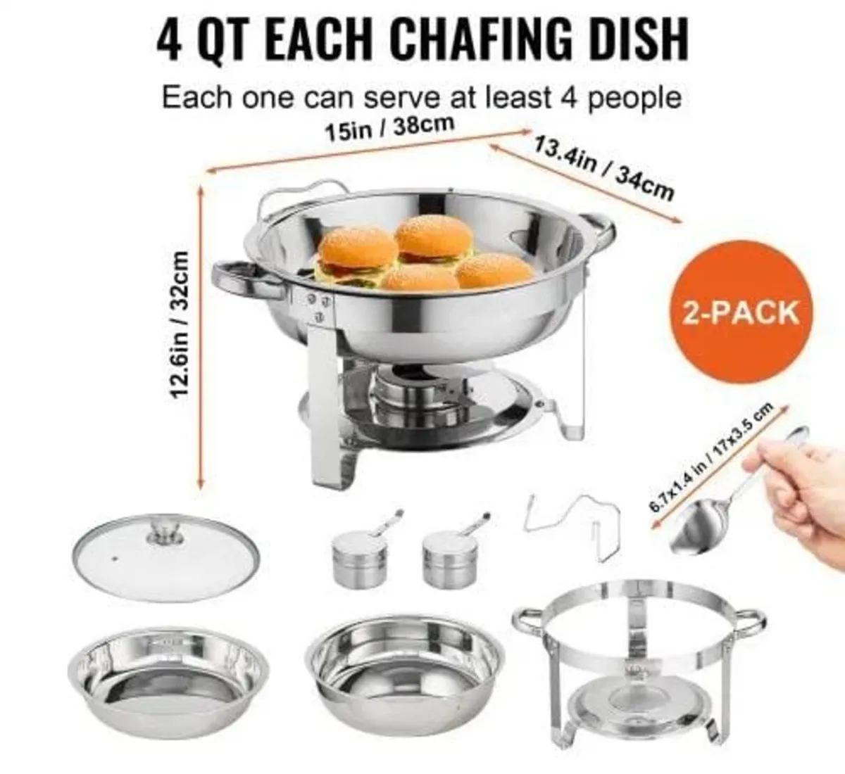 2-Pack Round Chafing Dish Set with Full-Size 3.8L - Image 3