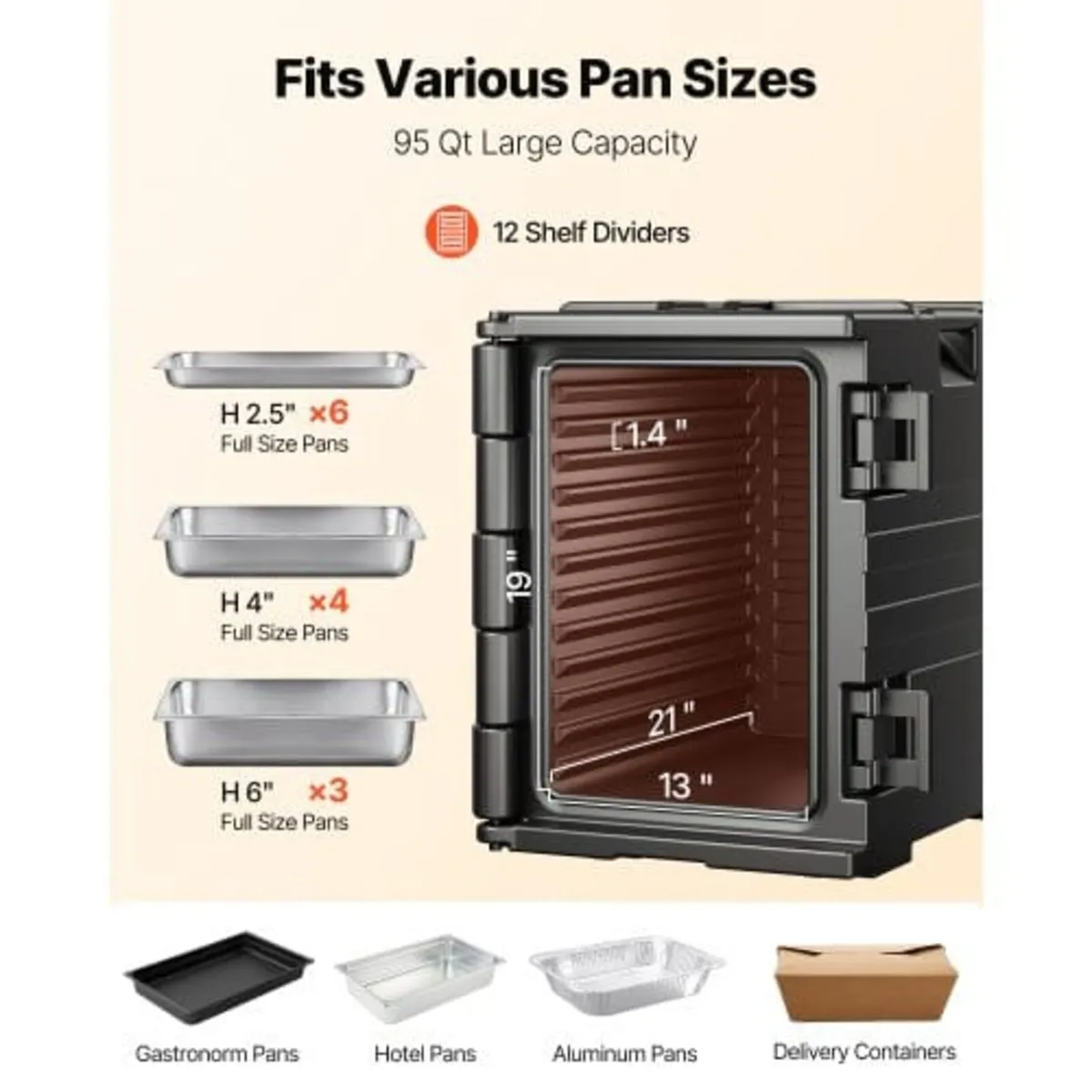Insulated Food Pan Carrier, 90 L Hot Box for Cater - Image 4